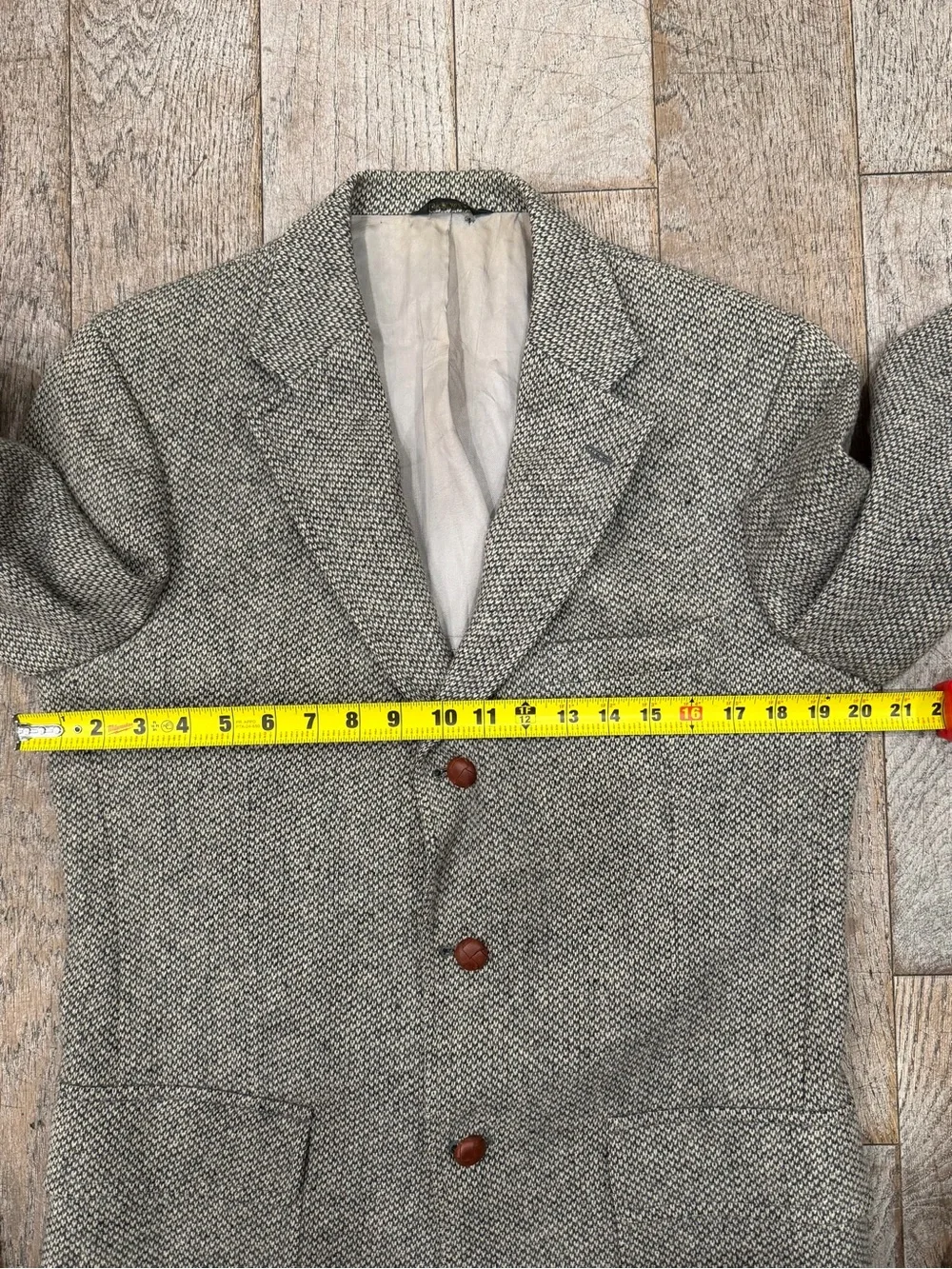 Vintage Lands' End Charter Collection Gray Herringbone Tweed Wool Sport Coat 40R